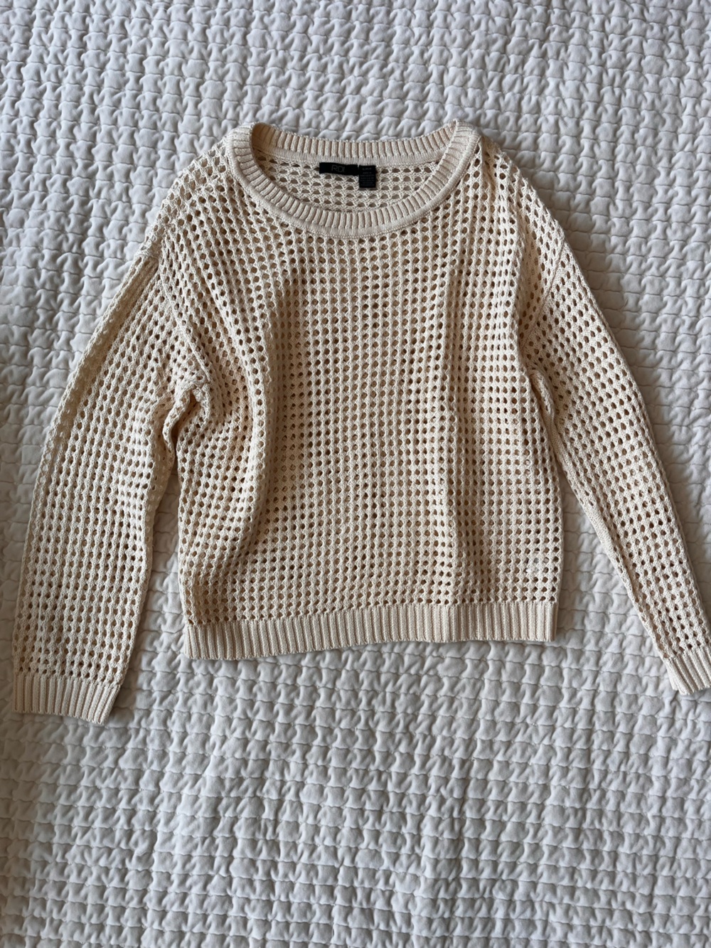 RDI Cream Open-Knit Crewneck Sweater